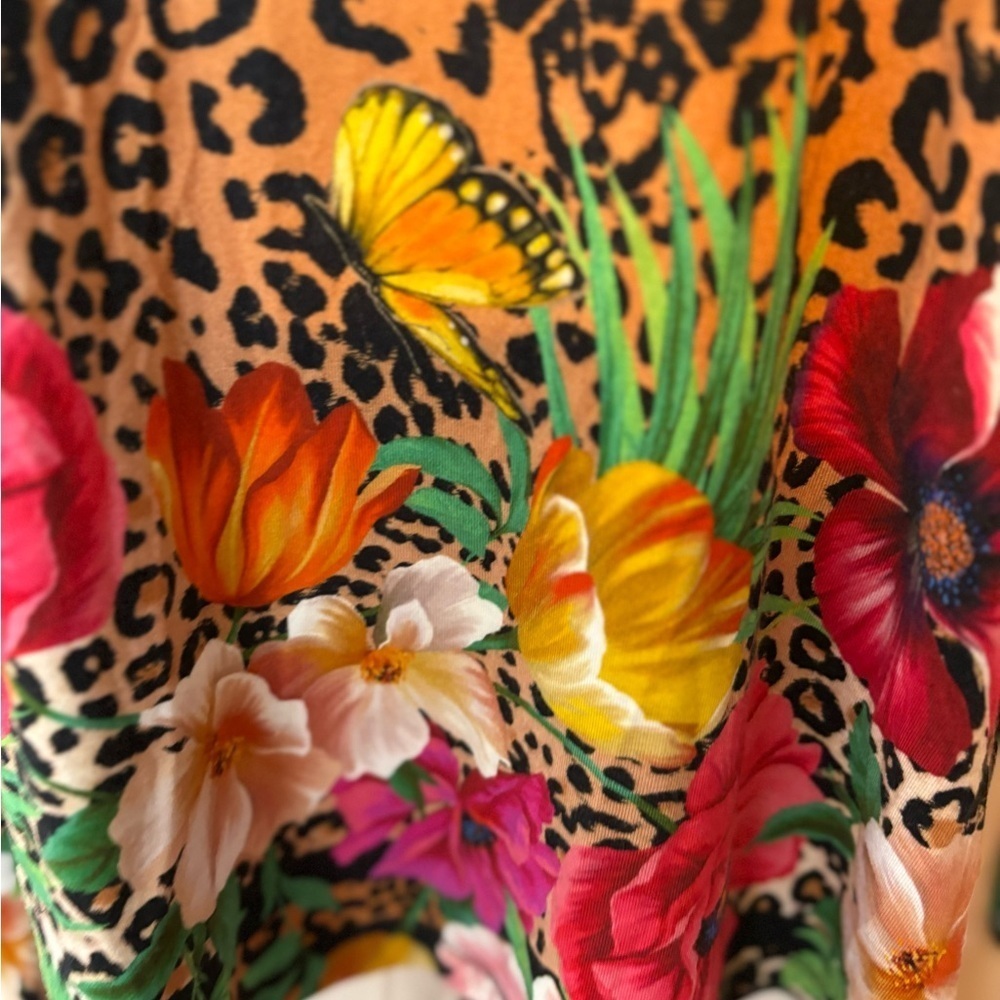 Johnny Was Leopard Print Floral Hem Women's Top - Picture 3 of 10